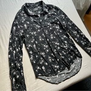 The Kooples black and white floral print long sleeve button up shirt